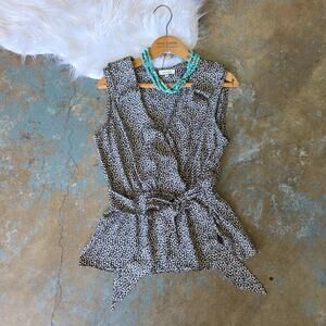 Vintage Y2K Max Studio Top Size S Black White Ruffle Tie Wrap Corpcore Career